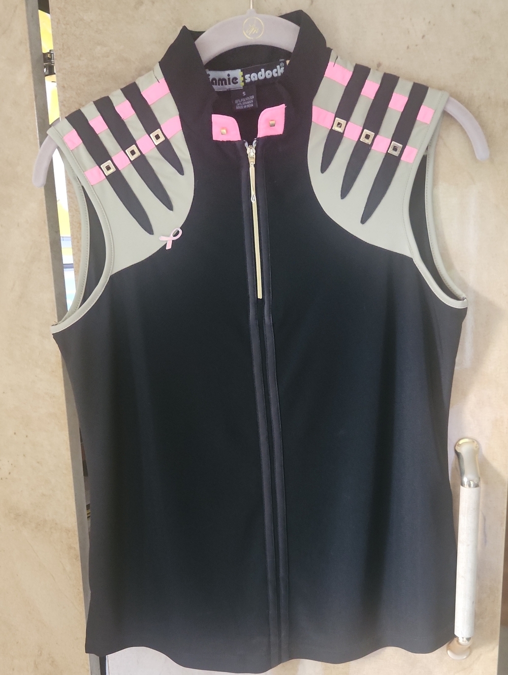 "SALE"--=Like NEW--JAMIE SADOCK Black Golf Tank with Pink and Light Gray Accents